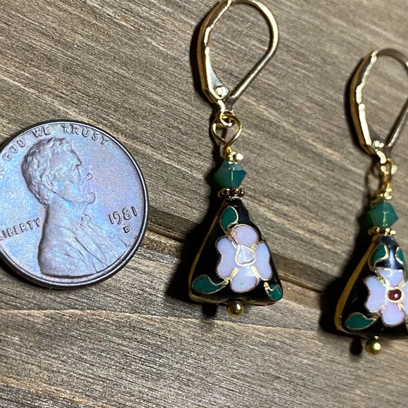 Vintage Cloisonné bead earrings Earwire NEW - Picture 3 of 4